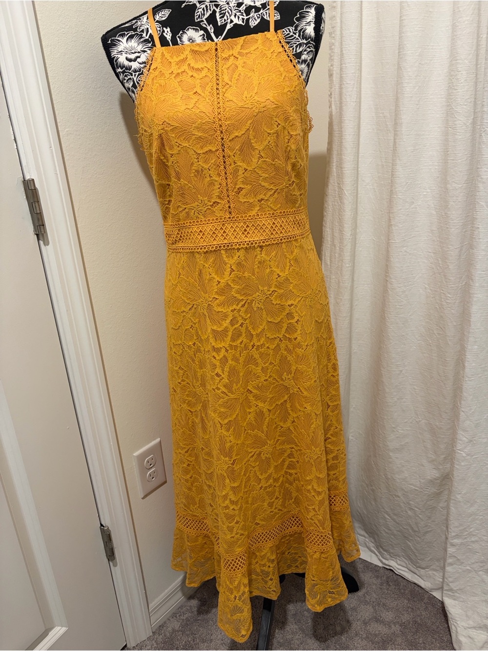 ANTONIO MELANI Mustard Lace Halter Midi Dress